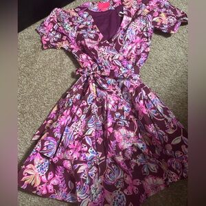 Lilly Pulitzer 4 Alexandria elbow sleeve cotton wrap dress amarena cherry